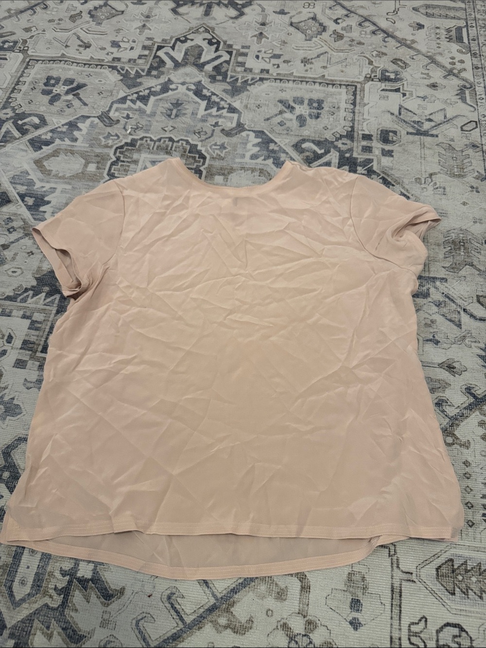 Jones New York Size 12 Blush Pink 100% Silk Short Sleeve Blouse Top